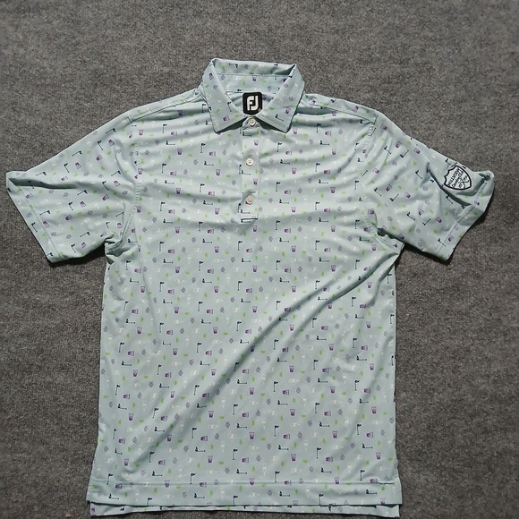 FootJoy Golf Polo Shirt Small Blue Patterned Fullview Country Club Mens FJ Logo - Picture 1 of 6